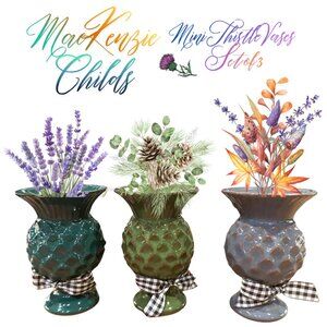 Mackenzie Childs Mini Thistle Vases 4.5" Tall, Set of 3, Black White Check Bows